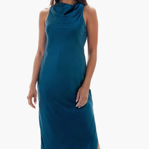 Socialite Cowl Neck Bias Cut Satin Midi Dress XS Deep Dive color